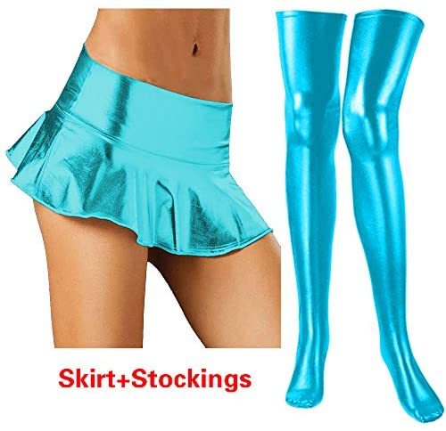 Plus Size A-Line Skater Skirt Women Low Waist Mini Skirt+Stockings