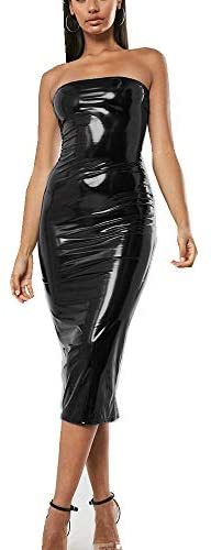 Plus Size Sexy Skinny Tube Dress Ladies PVC Strapless Long Dress