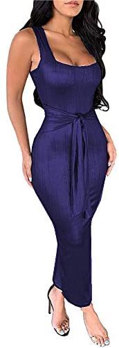 13 Colors Ladies Sleeveless Dress Bodycon Low Cut Long Dress+Sashes