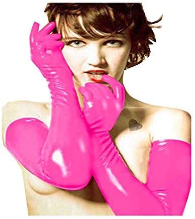 Plus Size Shiny PVC Long Gloves Lady Five Fingers Arm Length Gloves
