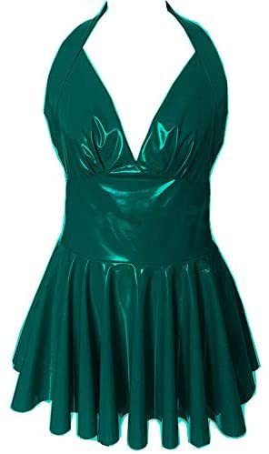12 Colors Women Backless V-Neck Mini Dress PVC Halter Pleated Dress