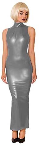 Faux Leather Sleeveless Zipper Dress Women Sexy Split Long Vestido