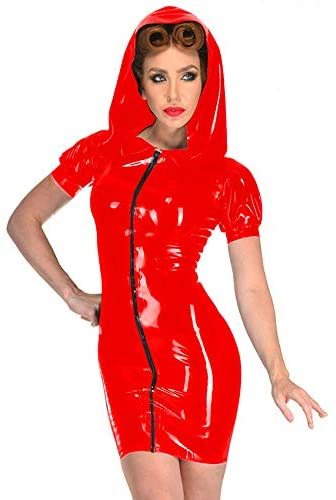 12 Colors Gothic Zipper PVC Mini Dress Hooded Witch Cosplay Dress