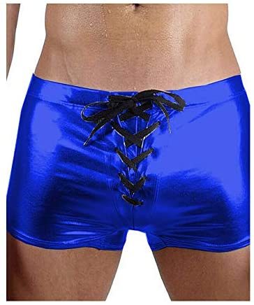 Men Skinny Lace Up Boxer Shorts Sexy Knickers Shiny Metallic Trunks
