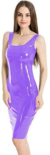 Plus Size Simple Backless Tank Dress Ladies PVC Skinny Midi Dress