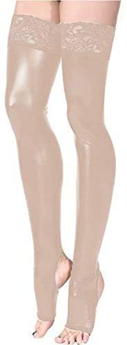 Plus Size Lace Patchwork Stockings Women Shiny Open Toe Long Socks
