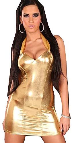 Women's Sexy Wet Look Sleeveless Bodycon Dress V Neck Metallic Club wear