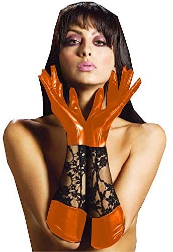 5XL 6XL Women Five Fingers Gloves Black Lace Patchwork Long Gloves
