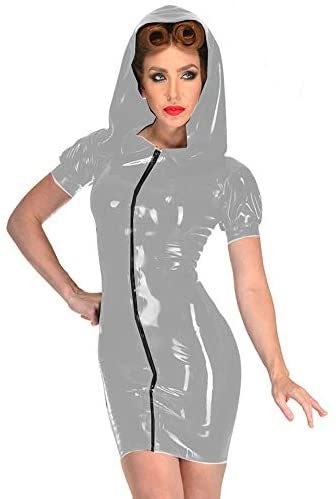 12 Colors Gothic Zipper PVC Mini Dress Hooded Witch Cosplay Dress