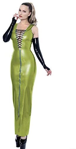 24 Colors Gothic Sleeveless PVC Long Dress Women Wet Look Lace Up Zipper Dress