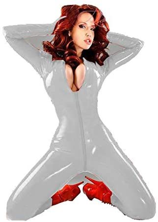 Wetlook PVC Jumpsuit Women Zentai with Gloves Open Crotch Catsuit