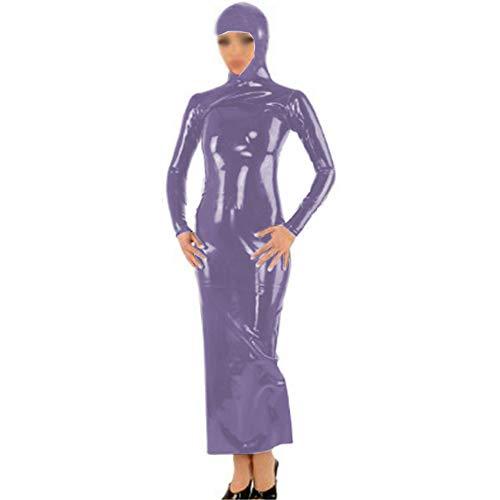 Plus Size Wetlook Long Sleeve Hooded Dress Lady Halloween Cosplay PVC Maxi Dress