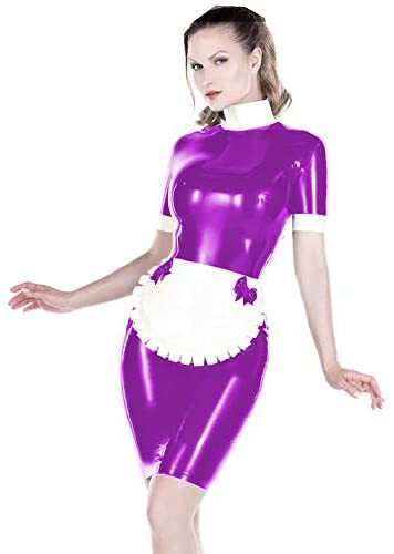 25 Colors Splicing Maid Cosplay Mini Dress Short Sleeve PVC Dress