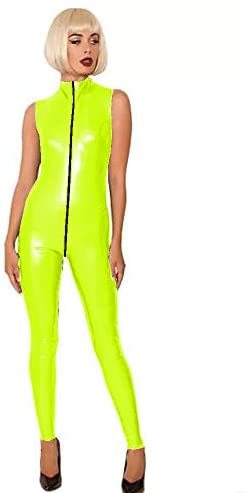 24 Colors Women Slim Cosplay PVC Catsuit Zip Open Crotch Jumpsuit