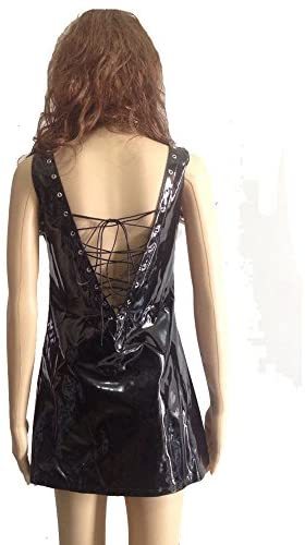 Women Sexy Lace-up PVC Dress Sleeveless Fetish Costume Gothic Clubwear