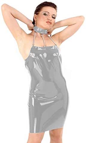 Plus Size Metal Chain Halter Sexy Mini Dress Women PVC Backless Club Dance Dress
