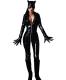 Women Sexy PVC Catsuit with Mask and Gloves Zipper Front Bodysuit Halloween Costume Outfit
