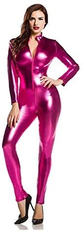 Zip Sexy Catsuit Women Stretchy Jumpsuit Metallic Catwoman Costume