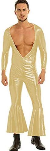 18 Colors Men Deep V-Neck Catsuit Flared Jumpsuit Cosplay Costume