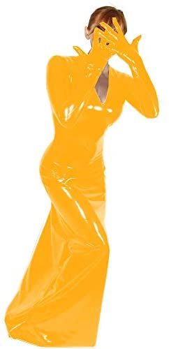 Plus Size PVC V-Neck Long Dress Women Cosplay Catwoman Gloved Dress