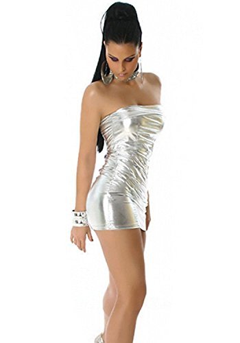 Women's Sexy Shiny Metallic Strapless Mini Tube Dress 5 Colors