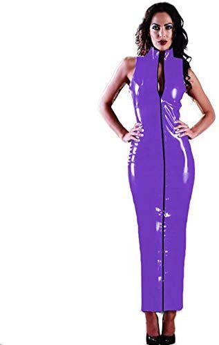 12 Colors Novelty Long Dress Women Sleeveless High Collar PVC Dress