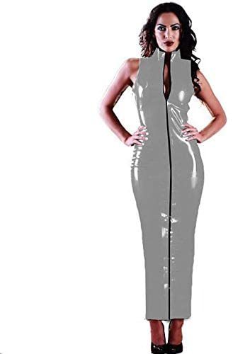 12 Colors Novelty Long Dress Women Sleeveless High Collar PVC Dress