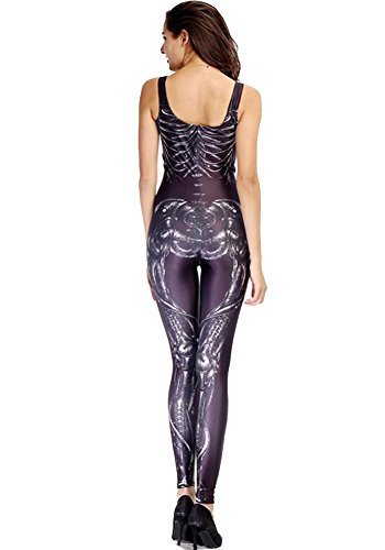 Women's Sexy Jumpsuit Skeleton Print Tight Leggings Halloween Cosplay