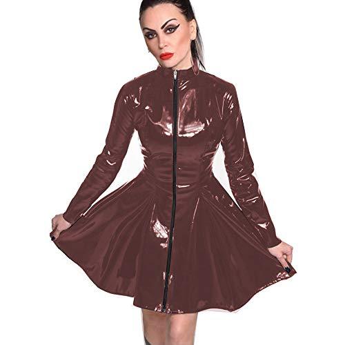 23 Colors Long Sleeve PVC Pleated Mini Dress Zipper Front Sexy Wetlook Clubwear