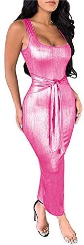 13 Colors Ladies Sleeveless Dress Bodycon Low Cut Long Dress+Sashes