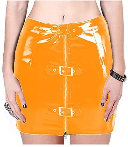 12 Colors PVC Zipper Pencil Skirt Women Belt Decor Low Waist Skirt