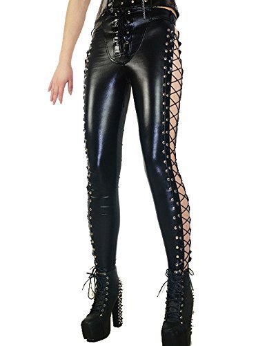 Women's Punk Rock Leggings Gothic Lace-up Bandage Black Sexy Slim Pants