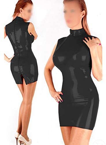 Plus Size Sleeveless Pencil Mini Dress Women PVC Back Zipper Dress