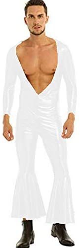 18 Colors Men Deep V-Neck Catsuit Flared Jumpsuit Cosplay Costume