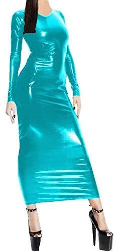 21 Colors Women Long Sleeve Slim Dress Shiny Stretchy Maxi Dress