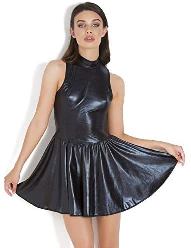 Plus Size Women Sexy Faux Leather Dress Sleeveless Mini Clubwear Party Dress
