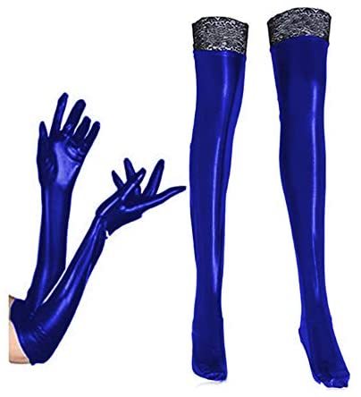 Plus Size 2PCS Cosplay Set Metallic Long Gloves Lace Edge Stockings