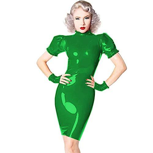 Plus Size Sexy PVC Ruffles Dress Lady Puff Sleeve Mini Dress+Gloves