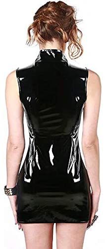 PVC Glossy Three Zippers Sleeveless Mini Dress Women Skinny Vestido