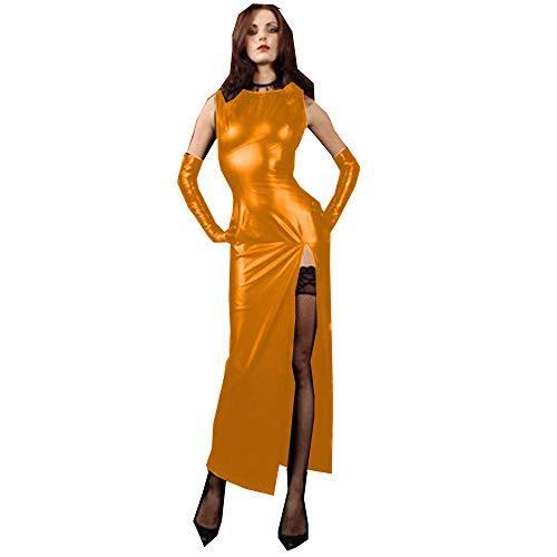 19 Color One Leg Split Long Dress Gothic Dancing Dress+Shiny Gloves