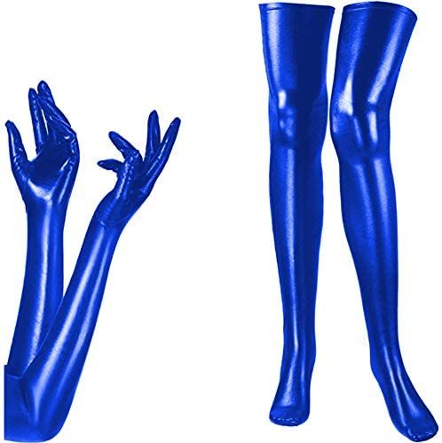 Dance Metallic Long Gloves+Stockings Set Women Cosplay Accessories