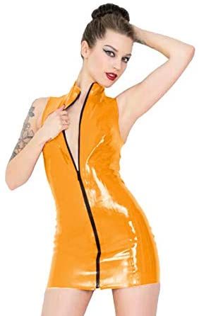 PVC Women Sexy Sleeveless Dress Zip Bodycon Turtleneck Mini Dress