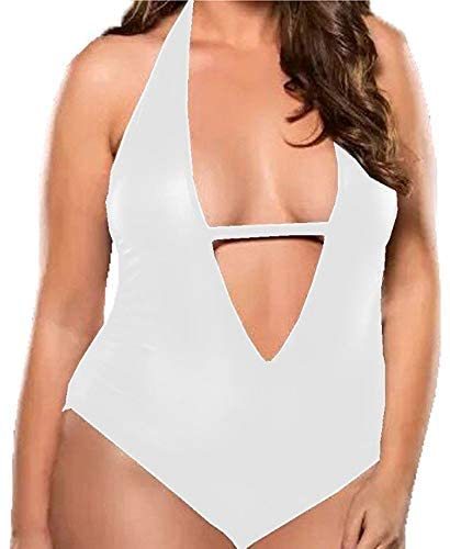 Plus Size Deep V-Neck Sexy Monokini Novelty Women Cut Out Bodysuit