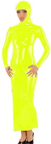 Plus Size Lady Halloween Cosplay PVC Maxi Dress Wetlook Long Sleeve Hooded Dress