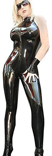 Sleeveless Zip PVC Catsuit Women High Neck Catwoman Slim Jumpsuit