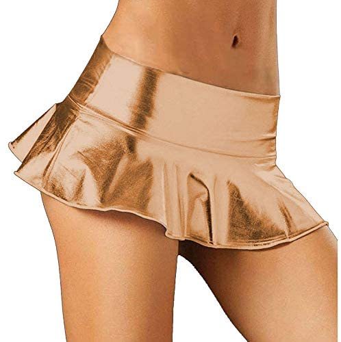 Sexy Metallic Skater Skirt Lady Low Waist Pleated A-Line Mini Skirt