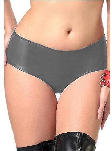 Plus Size Low Waist Faux Leather Panties Women Sexy Metallic Briefs