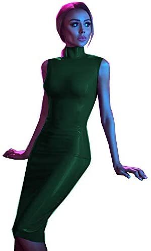 9 Colors PVC Glossy Sleeveless Midi Dress Lady High Neck Slim Dress