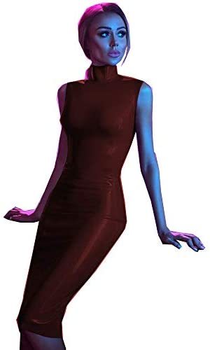 9 Colors PVC Glossy Sleeveless Midi Dress Lady High Neck Slim Dress