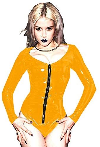 10 Colors PVC Sexy Deep V-Neck Bodysuit Women Zipper Short Catsuit